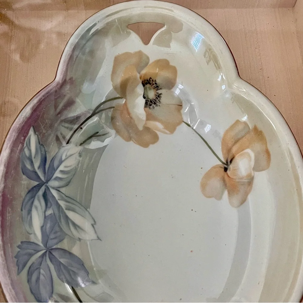 Hand Painted‎ Flowers On Oval Plate Bowl By Creative Frames RARE Vtg Wall Decor